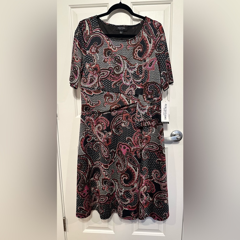 Perceptions Long Sleeve Paisley Dress - Black and Pink